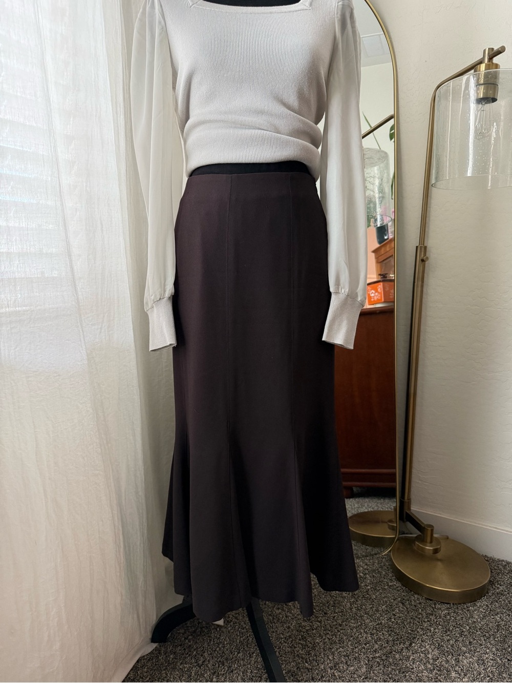 Nygard Collection Classic A-Line Dark Brown Maxi Skirt